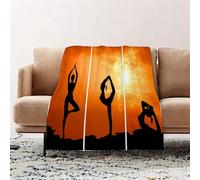 JYLYZZIN Couvertures et Plaids 100 x 130 cm Couverture en Flanelle, Couverture Chaude de Canapé, Jete de lit, Collection de Femmes en Bonne santé pratiquant Le Yoga au Coucher du Soleil en silhouett