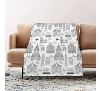 JYLYZZIN Couvertures et Plaids 100 x 130 cm Couverture en Flanelle, Couverture Chaude de Canapé, Jete de lit, Ville, Style Croquis monochromes Lieux célèbres d'Italie Rome Milan Européens