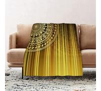 JYLYZZIN Couvertures et Plaids 100 x 130 cm Couverture en Flanelle, Couverture Chaude de Canapé, Jete de lit, Motif rayé Marron-Jaune avec Un Fragment de Mandala doré