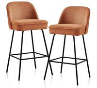JYMTOM Lot de 2 tabourets, revêtus d'un mélange de coton et du lin, dotés de coussins en mousse épaisse et moelleuse et d'un rembourrage à ressorts les bars,cuisines, salons et les jardins (2, Orange)