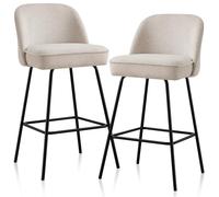 JYMTOM Lot de 2 tabourets, revêtus d'un mélange de Coton et du Lin, dotés de Coussins en Mousse épaisse et Moelleuse et d'un Rembourrage à Ressorts Les Bars,Cuisines, Salons et Les Jardins (2, Beige)