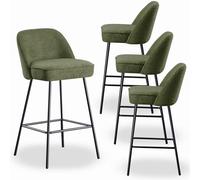 JYMTOM Lot de 4 tabourets, revêtus d'un mélange de Coton et du Lin, dotés de Coussins en Mousse épaisse et Moelleuse et d'un Rembourrage à Ressorts Les Bars,Cuisines, Salons et Les Jardins (4, Vert)