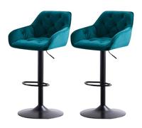 JYMTOM Tabourets au Design Pull-Point de Bar Lot de 2 Chaises de Bar Pivotantes Hauteur Réglable Siège en Velours avec Dossier et Repose-Pieds pour Bistro,Cuisine,Bar (2, Teal Velours)