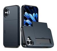 JYNCHDZ Coque pour iP 17 avec porte-cartes et coque en polycarbonate rigide antichoc en TPU souple protection robuste fine anti-chute pour iP 17, bleu foncé