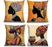 Jynhbl Housse de Coussin Coton Doux, 45x45 cm Lot de 4 Housses de Coussins Décoratives pour Canapé Et Lit, Beauté Africaine Disponible en Plusieurs Tailles, Confortable Et Facile À Entretenir C1955
