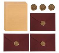 JYNVO 16 Pièces L'ensemble de Papeterie Vintage Papier, Avec 3 Enveloppes de Papier Vintage, 10 Papier à Lettre Kraft Vintage et 3 Autocollants de Sceau en Cire, para el día de San Valentín, rouge