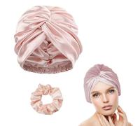 JYNVO 2pcs Bonnet en Satin Long pour Femme,Bonnet de Nuit en Soie Réglable, Bonnet de Nuit Satin pour Long Bouclés pour Femme,Livré avec un grand chouchou en velours satiné