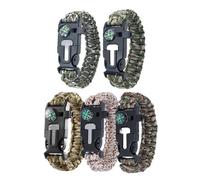 JYNVO 5pcs Survival Rope Belt, 5-in-1 Multi-Functional Bracelet with Flint, Compass, Parachute Rope, Whistle, Blade, 7-core Lifeline, Wilderness Survival