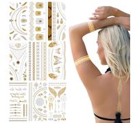 JYNVO 9 Feuilles Tatouage Éphémère Doré | Motifs Floraux & Géométriques | Résistant à l'eau | Cadeau pour Femme et Fille | Fête & Vacances(B)