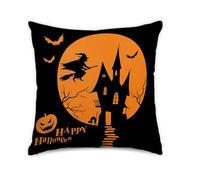 JYNVO Housse de coussin pour Halloween, décorée de fantômes effrayants, sorcières et chauves-souris. Housse de coussin douce et orange, idéale pour décorer votre canapé pendant les fêtes