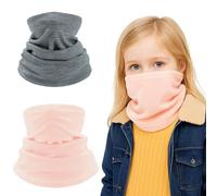 JYNVO Lot de 2 écharpes polaires pour enfants, Coton Automne Hiver Écharpe, ache-cou multifonction pour garçons et filles, sports de plein air, Gris, Rose
