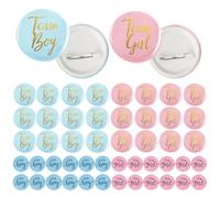 JYNVO Lot de 24 boutons révélés de sexe, 24 autocollants, 4,5 cm, Décoration de fête de genre, Équipe Boy et Team Girl, Badge rond Pinback, Pour fête prénatale - Accessoire de décoration (bleu, rose)