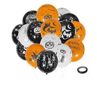 JYNVO Lot de 50 ballons d'Halloween de 30 cm, en latex, avec citrouille, fantôme, toile d'araignée, tête de mort, 16 styles, imprimés recto verso pour décoration de carnaval, noir, orange et blanc