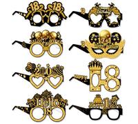 JYNVO Lot de 8 paires de lunettes en papier pour 18e anniversaire, 2026 Accessoires de Photobooth, Noir et doré amusantes en papier pour lunettes d'anniversaire, Cadeaux de fête Pour homme et femme