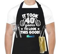 JYNVO Tablier Cuisine Homme 1 Tablier en Polyester à Collier - Cadeau d'Anniversaire de 40 Ans pour Homme/Utilisation Barbecue - Cuisine