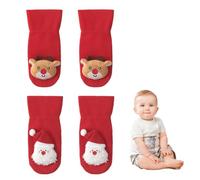 JYNXOR 2 paires Chaussettes Sensorielles Bebe, Hochet Chaussette Bebe Naissance, Chaussette Noel Bebe Antiderapante, Épais et Chaud,Jouet Bebe 1 à 3 ans, Style de Noël
