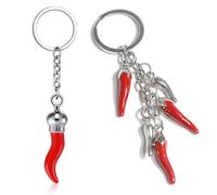 JYNXOR 2 Pcs Porte-clés pour femmes et hommes, Porte-clé Cornes et Piment Rouge, Pendentif corne porte-bonheur, Idée Cadeau pour les anniversaires, les remises de diplômes et les dates commémoratives