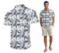 JynxtoyZeal Chemise d'été pour Homme à Imprimé Feuilles Tropicales,Chemise Hawaïenne à Manches Courtes et Boutons,Chemise de Plage Légère et Décontractée pour Adulte,Coupe Classique (L, 50)