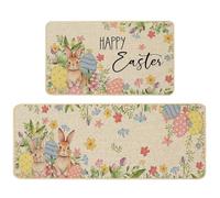 JynxtoyZeal Paillasson de Pâques, 2pc Spaillasson d'entrée à Motif d'œufs de Lapin, Motif de Pâques Tapis pour Salon Chambre Couloir Salle（40 x 60cm+40×120cm