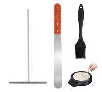 Jyongrmy 3 Pièces Distributeurs à Crêpes Inox, Répartiteur de Pâte à Crêpes en Forme de T, Spatules à Crêpe avec Brosse à Huile, Accessoires, Rateau Crepe pour Maison Faire des Crêpe des Gaufr
