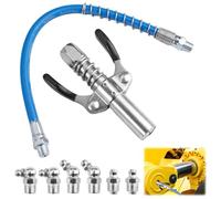 Jyongrmy Coupleur Pistolet à Graisse, Embout Graissage G Coupler avec Tuyau de 30cm et 6 Graisseur, Verrouillage à 6 Mors, Embout Graissage à Double Poignée pour Tous Les Types de Pompe à Graisse