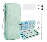 JYPS 10 en 1 Étui de Transport Compatible avec Nintendo Switch OLED, Nouvelle Coque Rigide Texture Crocodile Housse, Pochette de Protection pour Rangement Jeux Switch Console et Accessoires (Vert)