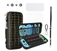 JYPS 10 en 1 Pochette de Transport Compatible avec Nintendo Switch OLED, Nouveau Crocodile Texture Rigide Housse de Protection avec Protecteur d'écran, Coque de Switch et Plus d'accessoires (Blanc)