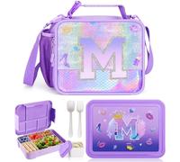 JYPS 2PCS Lunch Box Enfant Set, Sac Isotherme Repas Enfant, Bento Box avec Compartiments et des Couverts, Sans BPA Sac Boîte à Repas pour Fille/Bambin Préscolaire et Maternelle (Violet M)