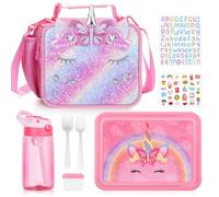 JYPS 3PCS Lunch Box Enfant Set,Sac à Lunch Isolation Enfants, Bento Box avec Compartiments, Bouteille d'eau,Sans BPA, Boîte à Repas pour Fille(Licorne)