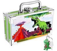 JYPS Boîte à crayons dinosaure pour garçons et filles, boîte à serrure pour l'école avec poignée portable et porte-clés dinosaure, trousse à crayons verte, fournitures scolaires dinosaures mignons,