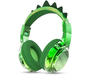 JYPS Casque Audio Enfant, Métallique Casque Bluetooth sans Fil Enfant avec Micro, 40h Temps de Jeu, Limite de Volume 74/85/94dBA, Bluetooth 5.3 Pliable pour iPad/PC/Tablette (Dinosaure, Vert)