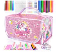 JYPS Feutres Coloriage Enfants, 70 Pièces Licorne Lavable Parfumés Marqueur Set avec Paillette Trousse, Crayons, Feutre, Malette Dessin Couleur Fille 4-12 ans, Papeterie Licorne Cadeau Filles de Noël