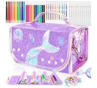JYPS Feutres Coloriage Enfants, 70 pièces Mermaid Lavable Parfumés Marqueur Set avec Trousse, Crayons, Feutre, Malette Dessin Couleur Papeterie Fille 4-5-6-7-8 ans, Cadeau de Noël Jouets