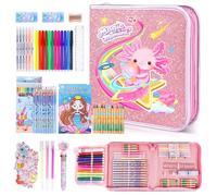 JYPS Feutres Coloriage Enfants, 73 Pcs Axolotl Parfumés Marqueur Set Avec Trousse, Livre De Coloriage, Stylo Et Crayon, Malette Dessin Papeterie Couleur Kit, Boite D'Art Cadeau Filles 4-5-6-7-8 ans