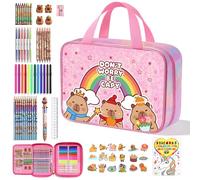 JYPS Feutres Coloriage Enfants, 73 Pcs Capybara Malette Dessin Sac avec Parfumés Marqueur, Livre De Coloriage, Stylo Et Crayon, Autocollants, Boite D'Art Papeterie, Jouet Cadeau Filles 4-12 ans