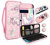 JYPS Housse de Transport Licorne pour Nintendo Switch, Pochette de Étui avec Poignée pour Accessoires de Console, Coque de Protection Portable Rigide pour Filles, Rose