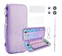 JYPS Housse de Transport pour Nintendo Switch OLED, Nouveau Crocodile Texture Pochette de Étui avec Poignée pour Accessoires & Switch Console, Coque de Protection Portable Rigide pour Filles (Violet)