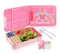 JYPS Lunch Box, Bento Lunch Box Enfant 1330ml avec 6 Compartiments, Boîte à Gouter Enfant avec Couverts, Lunchbox Micro-Ondable,Sans BPA et Compatible au Lave-Vaisselle (Licorne rose)