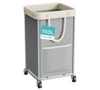 JYPS Panier a Linge sur Roulettes, 150L Grande Capacité Paniere a Linge Sac à Linge Amovible, Bac a Linge Stabilisé en Tube D'acier avec poignée, Laundry Basket pour la Chambre, Bain,Buanderie(Gris)