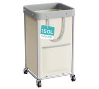 JYPS Panier à Linge sur Roulettes, 150L Grande Capacité Paniere a Linge Sac à Linge Amovible& Poignée, Bac a Linge Stabilisé en Tube D'acier, Laundry Basket pour la Chambre, Bain,Buanderie(Kaki)