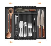 JYPS Range Couverts pour Tiroir, Plateau d'Ustensiles Extensible 8 Compartiments, Support Réglable Organisateur Tiroir Cuisine, Multifonctionnel Range Couvert pour Cuillères, Fourchettes,Spatule(Noir)