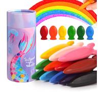JYPS Sirène Crayons pour Les Tout-Petits, 18 Crayon de Couleurs Enfants avec Porte-stylo, Lavables Feutres de Coloriage pour Bébé, Fournitures d'Art à Colorier Cadeau de Noël pour Filles
