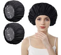 JYSNOW 2 Pièce Bonnet de Douche Femme, Réglables et Double Couche Imperméable, Bonnet Chauffant étanche en EVA pour Spa Dans Les Salons de Coiffur, Convient aux Femmes et Aux Filles (Noir)