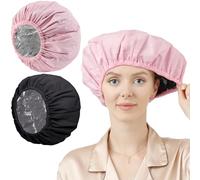 JYSNOW 2 Pièce Bonnet de Douche Femme, Réglables et Double Couche Imperméable, Bonnet Chauffant étanche en EVA pour Spa Dans Les Salons de Coiffur, Convient aux Femmes et Aux Filles(Rose Noir)