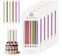 JYSNOW 36 Pièces Bougies D'anniversaire, Longue Cylindrique Bougies Anniversaire avec Support, Matériau Paraffinique pour La Décoration de Fête de Gâteau de Mariage D'anniversaire (Or irisé)