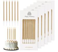 JYSNOW 36 Pièces Bougies D'anniversaire, Longue Cylindrique Bougies Anniversaire avec Support, Matériau Paraffinique pour la Décoration de Fête de Gâteau de Mariage D'anniversaire (Champagne)