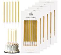 JYSNOW 36 Pièces Bougies D'anniversaire, Longue Cylindrique Bougies Anniversaire avec Support, Matériau Paraffinique pour La Décoration de Fête de Gâteau de Mariage D'anniversaire (Or)