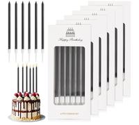 JYSNOW 36 Pièces Bougies D'anniversaire, Longue Cylindrique Bougies Anniversaire avec Support, Matériau Paraffinique pour la Décoration de Fête de Gâteau de Mariage D'anniversaire (Noir)