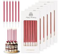JYSNOW 36 Pièces Bougies D'anniversaire, Longue Cylindrique Bougies Anniversaire avec Support, Matériau Paraffinique pour La Décoration de Fête de Gâteau de Mariage D'anniversaire (Rouge)