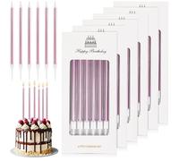 JYSNOW 36 Pièces Bougies D'anniversaire, Longue Cylindrique Bougies Anniversaire avec Support, Matériau Paraffinique pour la DéCoration de Fête de Gâteau de Mariage D'anniversaire (Rose)